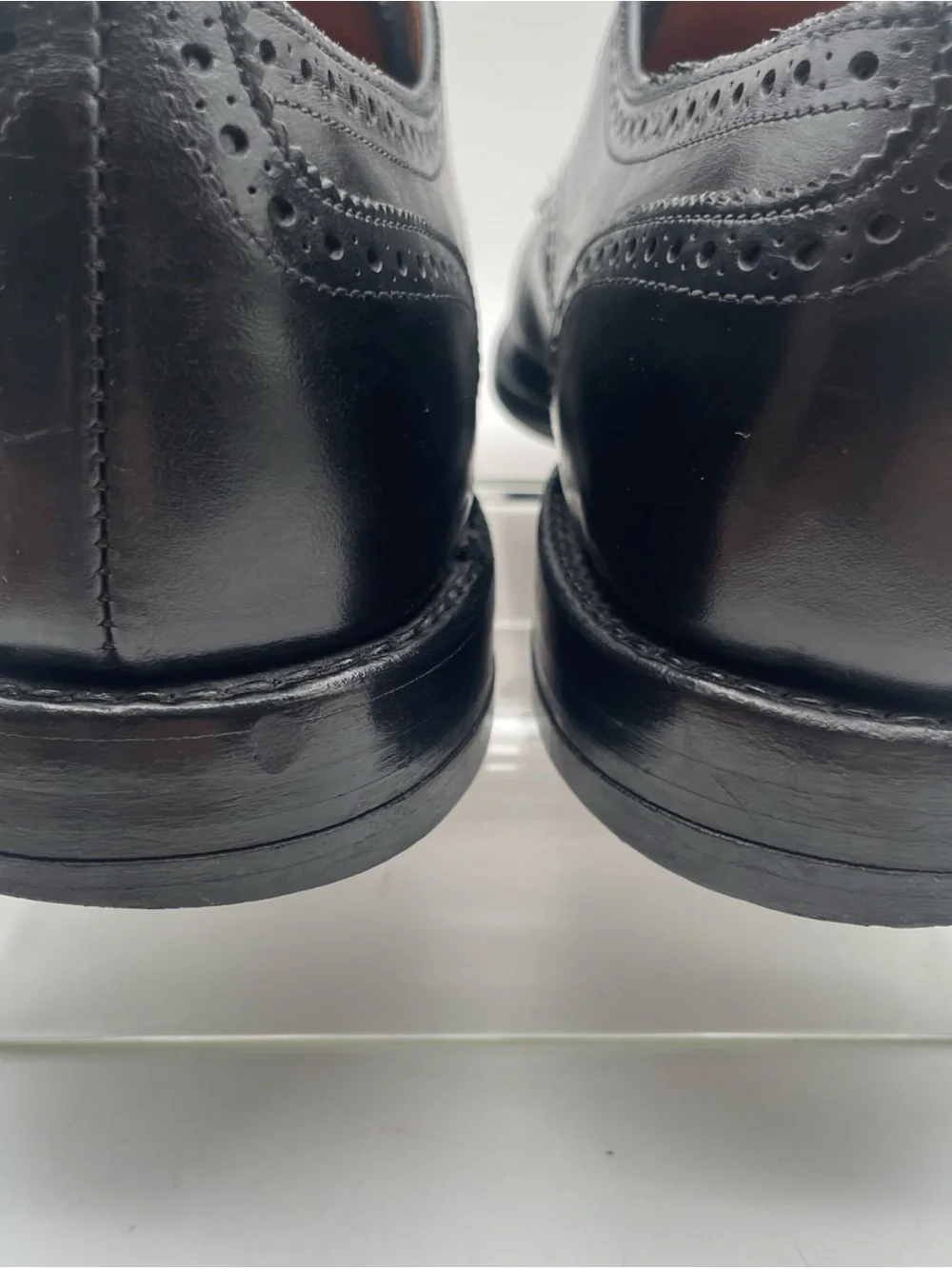 Allen Edmonds Black Leather Cap-Toe Derby Shoes with Broguing
